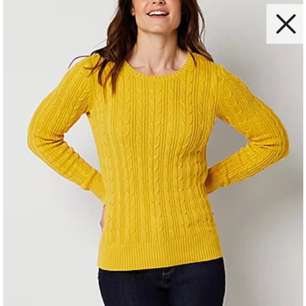 St. John’s Bay Yellow Cable Knit crewneck Pullover Sweater Size M